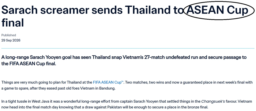 Trang chủ FIFA gọi tên giải đấu là "ASEAN Cup". Ảnh" FIFA