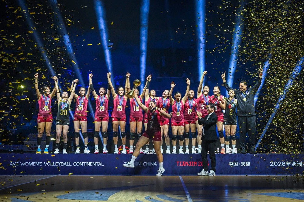 Tuyển Thái Lan xuất sắc giành chức vô địch bóng chuyền Châu Á 2026 và giành vé dự Olympic Los Angeles 2028. Ảnh: FBNV Tuyển Thái Lan xuất sắc giành chức vô địch bóng chuyền Châu Á 2026 và giành vé dự Olympic Los Angeles 2028. Ảnh: FBNV