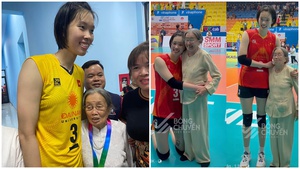 Xúc động hình ảnh Trần Thị Thanh Thúy trao tặng bà ngoại tấm HCV vô địch AVC Cup 2023