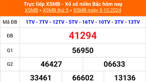 XSMB 3/10 - Kết quả Xổ số miền Bắc hôm nay 3/10/2024 - Trực tiếp xổ số hôm nay ngày 3 tháng 10