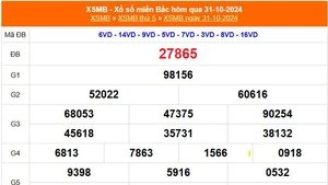 XSMB 31/10 - Kết quả Xổ số miền Bắc hôm nay 31/10/2024 - KQSXMB thứ Năm ngày 31 tháng 10