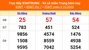 XSMT 5/10 - Kết quả xổ số miền Trung hôm nay 5/10/2024 - Trực tiếp XSMT ngày 5 tháng 10