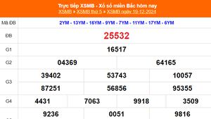 XSMB 19/12 - Kết quả Xổ số miền Bắc hôm nay 19/12/2024 - KQSXMB thứ Năm ngày 19 tháng 12