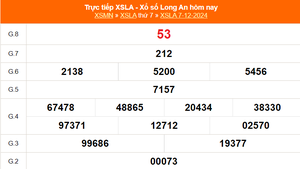 XSLA 7/12 - Kết quả xổ số Long An hôm nay 7/12/2024 - Trực tiếp XSLA ngày 7 tháng 12