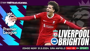 Nhận định bóng đá Liverpool vs Brighton (20h00, 31/3), Ngoại hạng Anh vòng 30