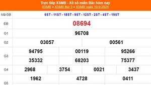 XSMB 10/9 - Kết quả Xổ số miền Bắc hôm nay 10/9/2024 - KQSXMB thứ Ba ngày 10 tháng 9