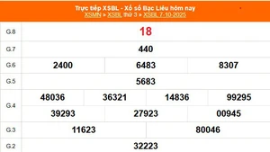 XSBL 7/10 - Kết quả xổ số Bạc Liêu hôm nay 7/10/2025 - Trực tiếp XSBL ngày 7 tháng 10