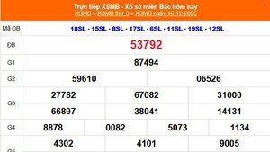 XSMB 16/12 - Kết quả Xổ số miền Bắc hôm nay 16/12/2025 - Kết quả XSMB thứ Ba ngày 16 tháng 12