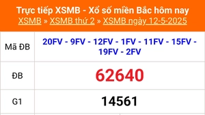 XSMB 12/5 - Kết quả Xổ số miền Bắc hôm nay 12/5/2025 - Kết quả XSMB thứ Hai ngày 12 tháng 5