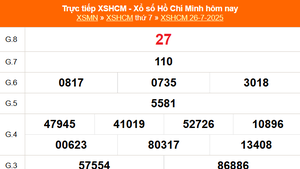 XSHCM 26/7 - XSTP thứ Bảy - Kết quả xổ số Hồ Chí Minh hôm nay ngày 26/7/2025
