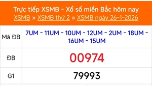 XSMB 26/1 - Kết quả Xổ số miền Bắc hôm nay 26/1/2026 - Trực tiếp XSMB ngày 26 tháng 1