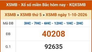 XSMB 1/10 - Kết quả Xổ số miền Bắc hôm nay 1/10/2026 - Kết quả XSMB thứ Năm ngày 1 tháng 10