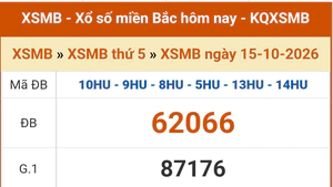 XSMB 15/10 - Kết quả Xổ số miền Bắc hôm nay 15/10/2026 - Kết quả XSMB thứ Năm ngày 15 tháng 10