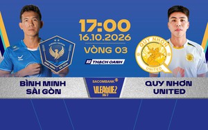Lịch thi đấu bóng đá hôm nay 16/10: Trực tiếp Bình Minh Sài Gòn vs Quy Nhơn United