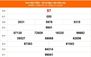 XSBL 31/3 - Kết quả xổ số Bạc Liêu hôm nay 31/3/2026 - Trực tiếp XSBL ngày 31 tháng 3