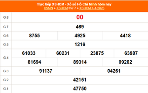 XSHCM 4/4 - XSTP thứ Bảy - Kết quả xổ số Hồ Chí Minh hôm nay ngày 4/4/2026