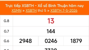 XSBTH 7/5 - Kết quả xổ số Bình Thuận hôm nay 7/5/2026 - Trực tiếp XSBTH ngày 7 tháng 5