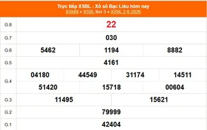 XSBL 2/6 - Kết quả xổ số Bạc Liêu hôm nay 2/6/2026 - Trực tiếp XSBL ngày 2 tháng 6