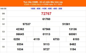 XSMB 10/7- Kết quả Xổ số miền Bắc hôm nay 10/7/2026 - Kết quả XSMB thứ Sáu ngày 10 tháng 7