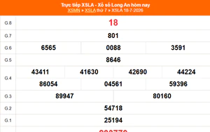 XSLA 18/7 - Kết quả xổ số Long An hôm nay 18/7/2026 - Trực tiếp XSLA ngày 18 tháng 7