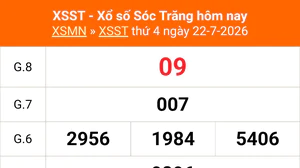 XSST 22/7 - Kết quả xổ số Sóc Trăng hôm nay 22/7/2026 - Trực tiếp XSST ngày 22 tháng 7