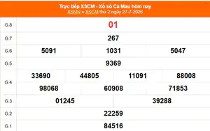 XSCM 27/7 - Kết quả xổ số Cà Mau hôm nay 27/7/2026 - Trực tiếp XSCM ngày 27 tháng 7
