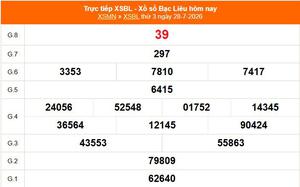 XSBL 28/7 - Kết quả xổ số Bạc Liêu hôm nay 28/7/2026 - Trực tiếp XSBL ngày 28 tháng 7
