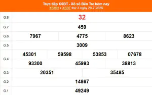XSBT 28/7 - Kết quả Xổ số Bến Tre hôm nay 28/7/2026 - Trực tiếp XSBT ngày 28 tháng 7