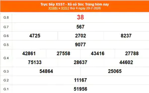 XSST 29/7 - Kết quả xổ số Sóc Trăng hôm nay 29/7/2026 - Trực tiếp XSST ngày 29 tháng 7
