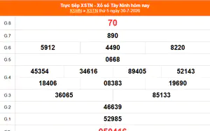 XSTN 30/7 - Kết quả xổ số Tây Ninh hôm nay 30/7/2026 - Trực tiếp XSTN ngày 30 tháng 7
