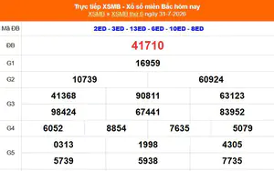 XSMB 31/7- Kết quả Xổ số miền Bắc hôm nay 31/7/2026 - Kết quả XSMB thứ Sáu ngày 31 tháng 7