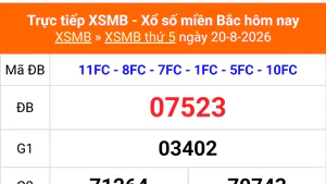XSMB 20/8 - Kết quả Xổ số miền Bắc hôm nay 20/8/2026 - Kết quả XSMB thứ Năm ngày 20 tháng 8