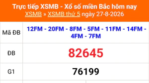 XSMB 27/8 - Kết quả Xổ số miền Bắc hôm nay 27/8/2026 - Kết quả XSMB thứ Năm ngày 27 tháng 8