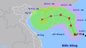 Bão số 7 di chuyển theo hướng Bắc Tây Bắc, mỗi giờ đi được 10 km