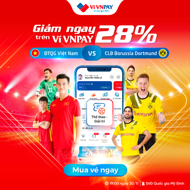 Mua vé xem trận tuyển Việt Nam đấu CLB Dortmund qua ví VNPAY được giảm 28% - Ảnh 1.