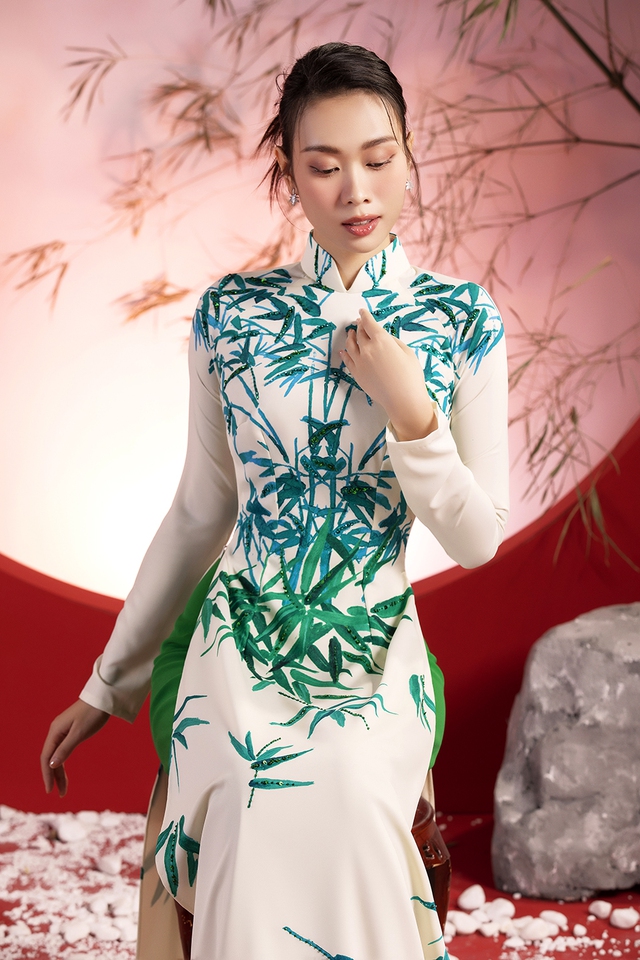 Hoa hậu Ban Mai đẹp nền nã trong BST áo dài &quot;Vũ khúc tre xanh&quot; của NTK Liên Hương  - Ảnh 9.