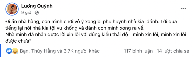 Con trai 8 tuổi bị đánh và vu khống trong nhà hàng, Quỳnh Lương ngồi khóc cả buổi tối, vội chia sẻ lên MXH ngay trong đêm - Ảnh 1.