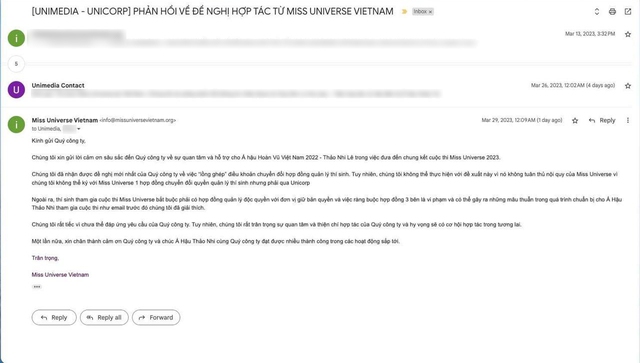 Miss Universe Vietnam công khai email kết thúc đàm phán, chứng minh đã thương thảo kỹ trước khi thông báo truất quyền Thảo Nhi Lê - Ảnh 4.