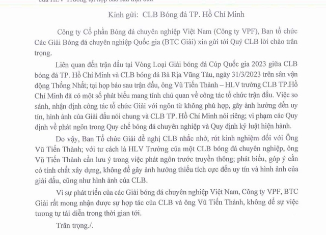 HLV của TPHCM bị VPF 'sờ gáy' vì so sánh Cúp Quốc gia với 'giải phường' - Ảnh 3.