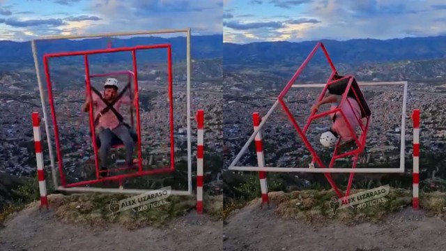 Video: Đang xoay thì đột ngột đổ sập, vòng quay mạo hiểm 360 độ khiến người đàn ông văng thẳng xuống khe núi - Ảnh 2.