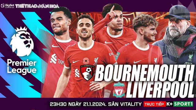Nhận định bóng đá Bournemouth vs Liverpool (23h30 hôm nay), Ngoại hạng Anh