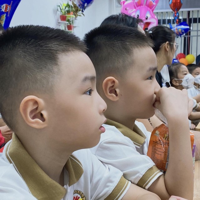 Hai bé trai sinh đôi con Đào Thị Huyền hiện đã học lớp 2