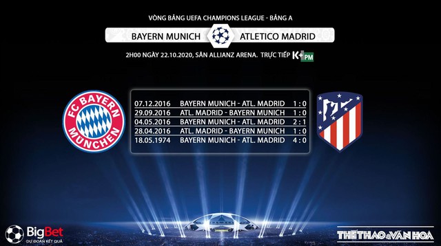 Keo nha cai, nhận định kết quả, Bayern Munich vs Atletico Madrid, Trực tiếp bóng đá Cúp C1 châu Âu, K+PM, trực tiếp bóng đá Bayern Munich đấu với Atletico Madrid, kèo bóng đá