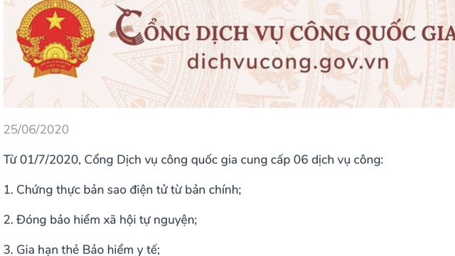 Từ 1/7, chứng thực bản sao điện tử trên Cổng Dịch vụ công Quốc gia