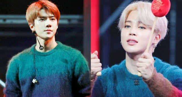 BTS, EXO, Jimin, Sehun và Jinmin mặc y hệt nhau, Sehun, thời trang của Jinmin, phong cách ăn mặc của Jinmin, EXO mặc áo giống Jinmin, hình tượng quyến rũ cực độ của Sehun