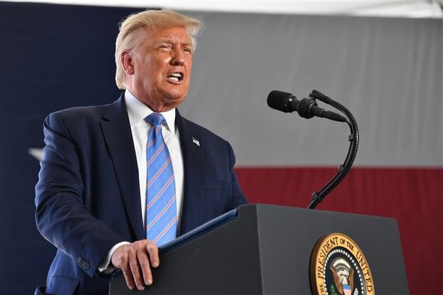Trong ảnh: Tổng thống Mỹ Donald Trump phát biểu tại Midland, bang Texas, Mỹ, ngày 29/7/2020. Ảnh: AFP/TTXVN
