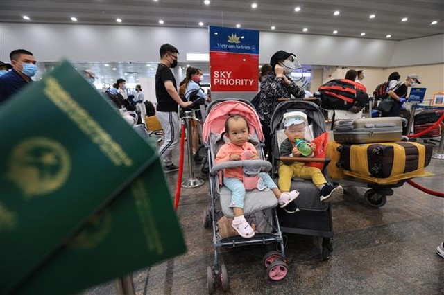 Trong ảnh: Chuyến bay đặc biệt thứ hai mang số hiệu VN5062 của Hãng hàng không Việt Nam (VNA) đưa hơn 280 công dân Việt Nam trong đó có 17 trẻ em trở về nước. Ảnh: Trần Hiếu - Pv TTXVN tại LB Nga