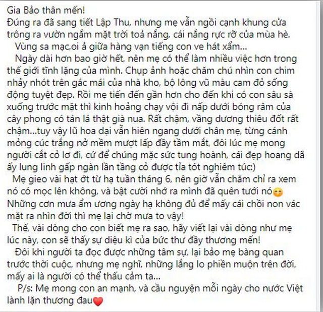 Thư gửi con gái của Hiền Thục, Hiền Thục viết thư cho con gái. Ca sĩ Hiền Thục viết thư cho con gái, Ca sĩ Hiền Thục gửi thư cho con, Hiền Thục viết thư cho con