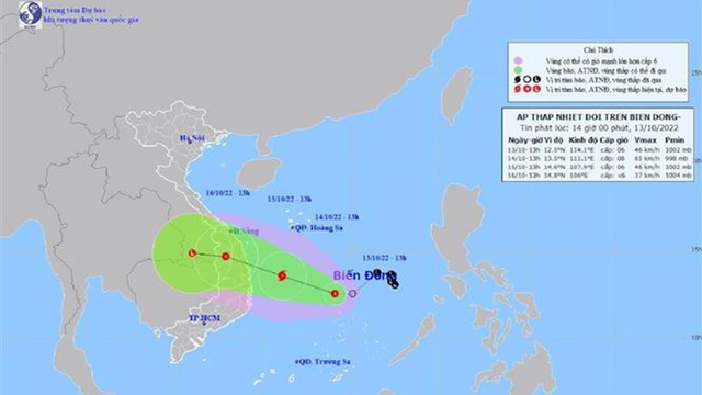 Áp thấp nhiệt đới di chuyển chậm, có thể giật cấp 10