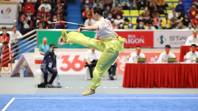 Cô gái 29 tuổi còn 1 phần thi sở trường thương thuật để "săn" HCV thứ 6 ở kỳ SEA Games thứ 3 của mình tham dự. Ảnh: NH